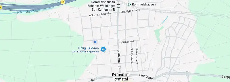 Anfahrt zu Uhlig Kakteen in Kernen-Rommelshausen